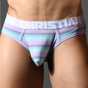 Andrew Christian Men's Striped Jock-Briefs Purple and Blue